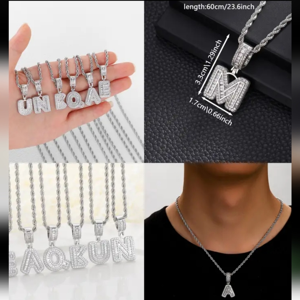 #9 Silver Copper Chain Stainless Steel Clasp, Bold Letter Pendant Necklace